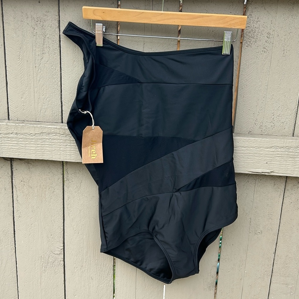 Black One-Shoulder Women Swim One Piece